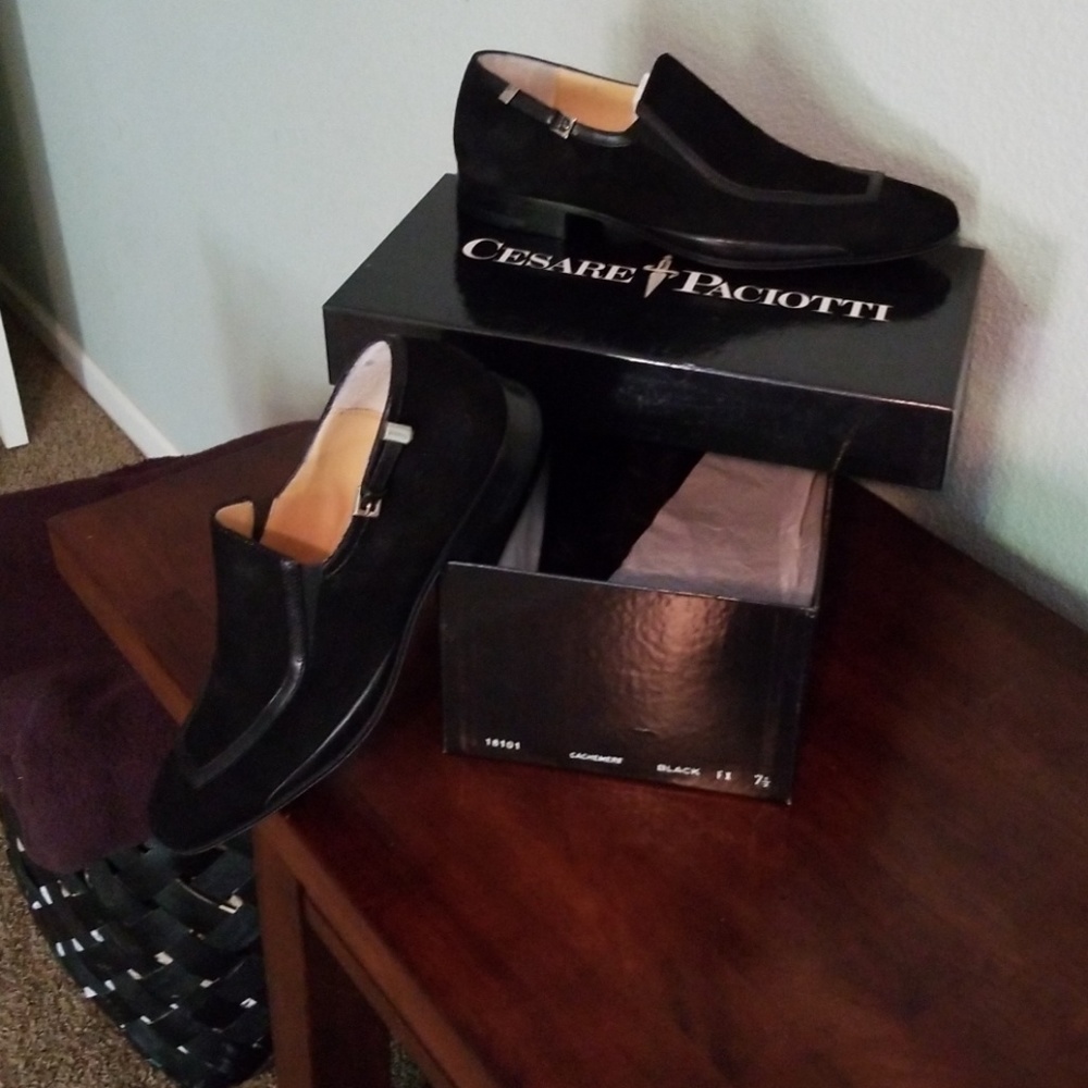 Cesare Paciotti  Black Suede Tuxedo Shoes